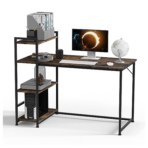 SANODESK FD5 Escritorio para Ordenador 140x60x100cm, Escritorio con Estantería de Almacenamiento de 4 Niveles, Escritorio Gaming, Escritorio de Juegos, Escritorio para PC de Oficina en casa (Marrón)