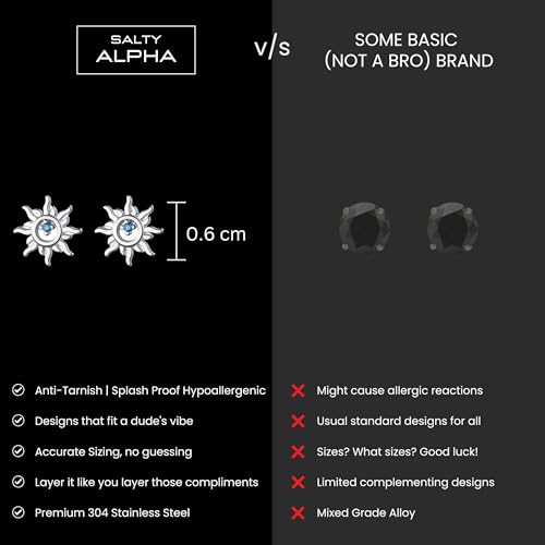 Image of SALTY ALPHA Anti Tarnish Aaron Earrings for Men | Ear Studs for Man | Stylish Fashion Jewellery Accessories for Boys | Minimal Jewelry | Ideal for Gifting | Gift for Diwali, Christmas, Marriage, Birthday