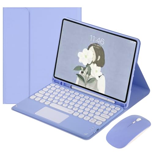 IPad第10世代(10.9インチ、2022年)用キーボードケース、鉛筆ホルダー内蔵、Bluetoothマウス付きマグネット着脱式ワイヤレスバックライトキーボード,紫色
