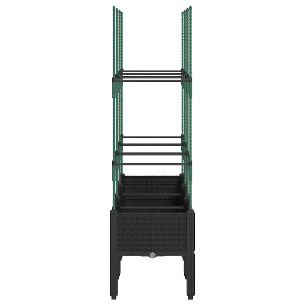 Donica ogrodowa z kratką czarna 120x40x142,5 cm PP duża donica zewnętrzna rattanowa na taras balkon podwyższona z odpływem do roślin pnących kwiatów warzyw