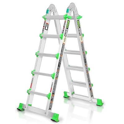 WDOT Ladder, Multi Position 5 Step Ladder Extension, 17 Ft Anti-Slip A Frame Compact Folding Ladder, 330LBS Adjustable Telescopic Aluminum Ladders for Home Stairs Roof Outdoor, Escaleras para Casa