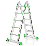 WDOT Ladder, Multi Position 5 Step Ladder Extension, 17 Ft Anti-Slip A Frame Compact Folding Ladder, 330LBS Adjustable Telescopic Aluminum Ladders for Home Stairs Roof Outdoor, Escaleras para Casa