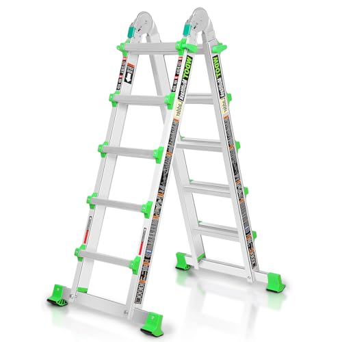 WDOT Ladder, Multi Position 5 Step Ladder Extension, 17 Ft Anti-Slip A Frame Compact Folding Ladder, 330LBS Adjustable Telescopic Aluminum Ladders for Home Stairs Roof Outdoor, Escaleras para Casa