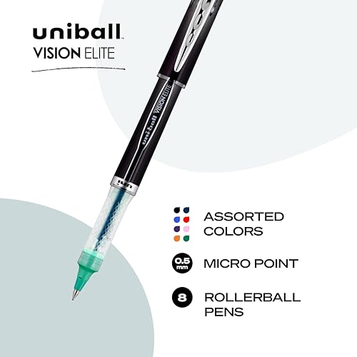 Image of uniball Vision Elite Rollerball Pens, Micro Point (0.5mm), Assorted Colors, 8 Pack