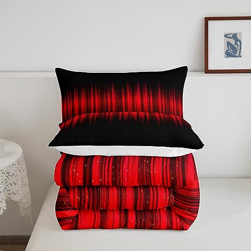 Image of Feelyou Red and Black Comforter Twin, Abstract Ombre Comforter Set Stripes Bedding Set Kids Toddler Red and Black Striped Duvet Set Durable Quilt Set