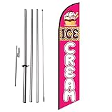 Ice Cream (Pink) Advertising Feather Banner Swooper Flag Sign with 15' FT Pole Kit and Ground Stake
