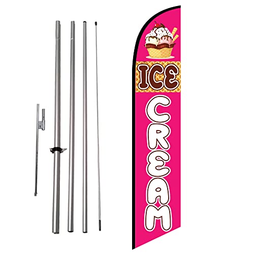 Ice Cream Feather Flag Kit W/ Ground Spike, Outdoor Advertising Swooper Flag Sign By Feather Flag Nation #TOP17