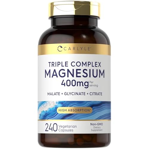 Carlyle Triple Magnesium Complex | 400 mg | 240 Capsules | Magnesium Malate, Glycinate & Citrate | Vegetarian, Non-GMO, and Gluten Free Supplement