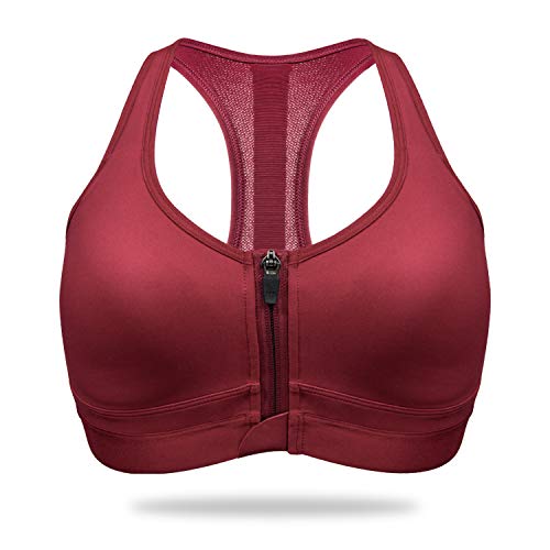 Wingslove Women’s Front Closure Zip Sports Bra High Impact Racerback Wirefree Full Support Bra Bounce Control,Burgundy,38DD 10 Best Wingslove Bra Supports - Editoor Pick's