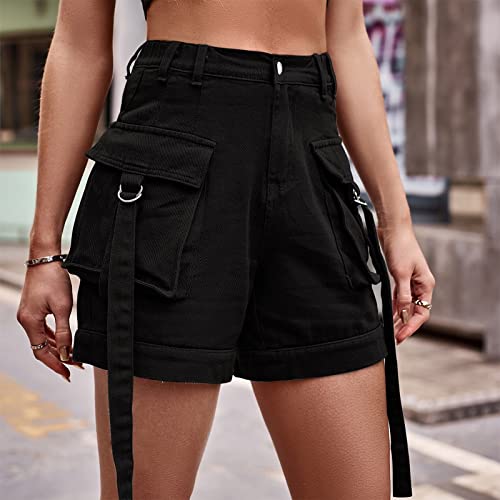 Womens Fashion Denim Short Wide Leg Relaxed Fit Cargo Bermuda Short High Waist Pockets Tactical Shorts For Teen Girls #TOP1