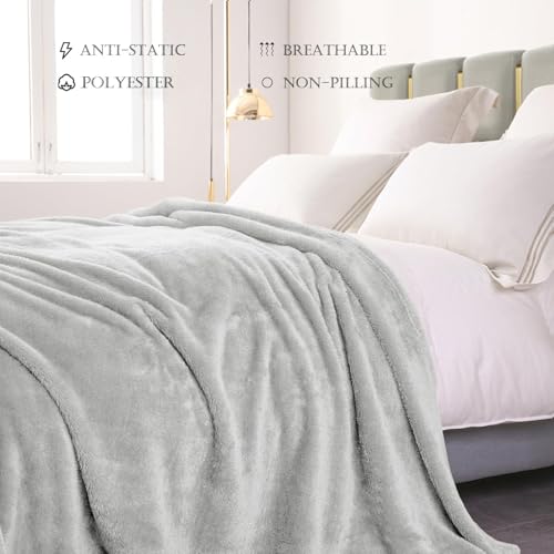 Image of Exclusivo Mezcla Plush Fuzzy Fleece Bed Blanket Queen Size, Super Soft, Fluffy and Warm Blankets for Couch, Bed, All Season (Light Grey, 90x90 Inches)