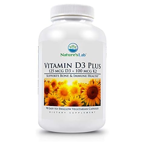 Nature's Lab Vitamin D3 Plus - Contains Vitamins D3 and K2 (MK7) for Immune Support, Healthy Bones and Cardiovascular Health* - Gluten Free, Non GMO - 90 Capsules (3 Month Supply) Cover