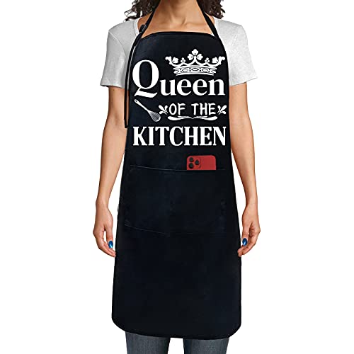 2 Pack -Queen Of The Kitchen - Funny Aprons For Women,Birthday Gifts For Mom,Apron Women,Mothers Day Mom Gifts - Wife Girlfriend Grandma Bride Kitchen Bbq Chef Cooking For Cooking Baking Apron #TOP5