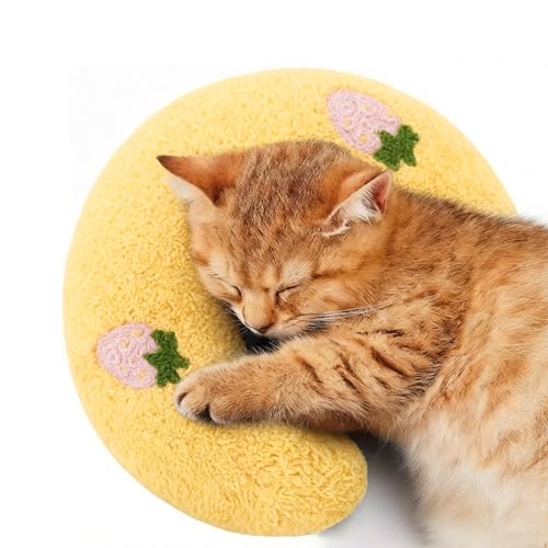 Maiiu Cat Pillow Ultra Soft Fluffy Half Donut Cat Calming Pillow with Cute Pattern Cat Pillow for Indoor Cats Relieve Pet Anxiety and Provide Joint Support Machine Washable.(Yellow)