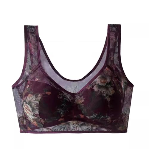 CUTeFiorino Conjunto de fitness para mujer, ropa exterior grande para mujer, ropa interior sexy de encaje y malla estampada, sujetador de copa completa con tirantes fijos para mujer, rojo, M
