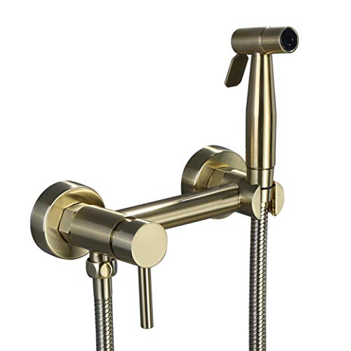 XHALERY Bidet Spray Set, Brass Brushed Gold Bidet hot and Cold Water Set Toilet Spray Gun Ass Flusher Nozzle Set, Hand Blender Valve Jet Pres Set Shower Head with Pressure,A