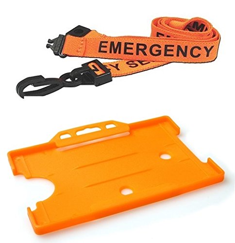 Identity-Plus: Orange Pre-Printed Emergency Services Lanyard Neck Strap (Plastic J Clip, Safety Breakaway Point) with Orange Landscape Card Holder (100)