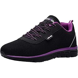 Zapatos De Seguridad Dama LARNMERN Zapatos de Seguridad para Mujer Ultra Ligeras Cómodo Zapatillas de Seguridad con Punta de Acero Respirable Calzado de Seguridad Antideslizante (Morado Negro,39EU)