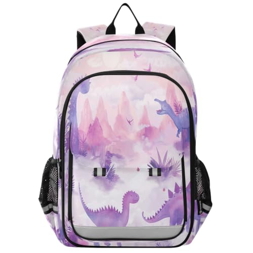 Sac à dos violet imprimé dinosaure pour accompagner vos enfants de la classe aux vacances