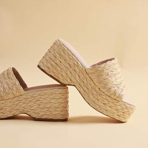 Image of EQAUDES Platform Slip on Espadrille Sandals for Women Summer Wedges Slides -Flatform, Open Toe, Bohemia, Beach, Wedding