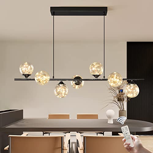 Oninio Lampada a Sospensione Moderna Dimmerabile Lampadario da Tavolo da Pranzo con Paralume in vetro a 7 luci, 110cm Lampada a Sospensione Regolabile in Altezza per sala da pranzo, soggiorno, cucina