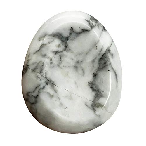Fekuar Natural White Howlite Turquoise Crystal Thumb Worry Stone, Hand Carved Healing Crystal Teardrop Pocket Stones for Anxiety Stress Relief Meditation