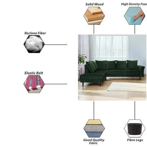Image of Gratly LHS 4 Seater L Shape Sofa Set for Living Room (Green Colour) Premium Fabric Sofa
