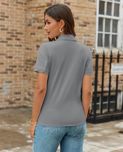 Image of Gleeivy Women's Slim Fit Button Down Shirt Stretch Short Sleeve Wrinkle-Free Work Blouse for Business Casual Office