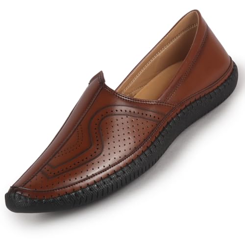 Image of FAUSTO Men Perforated Side Stitched Ethnic Round Toe Juttis and Mojaris for Wedding | Flexible Anti Skid Sole | Pathani Kurta Slip On Shoes