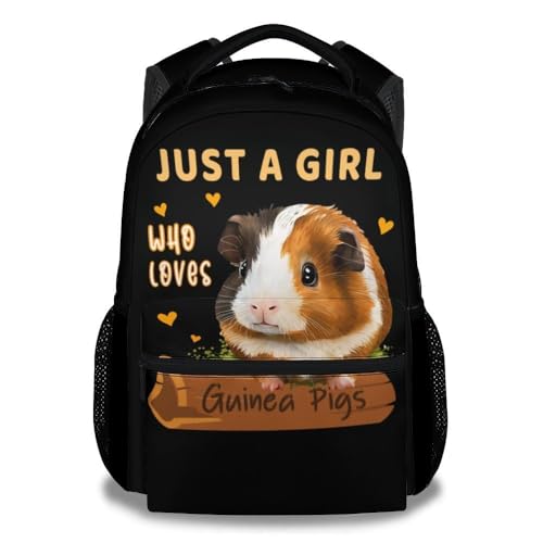 MEETUHONEY School Backpack for Kids - 16 Inch Cute Backpack for Guinea Pig Lovers - Black Lightweight Durable Bookbag for Girls