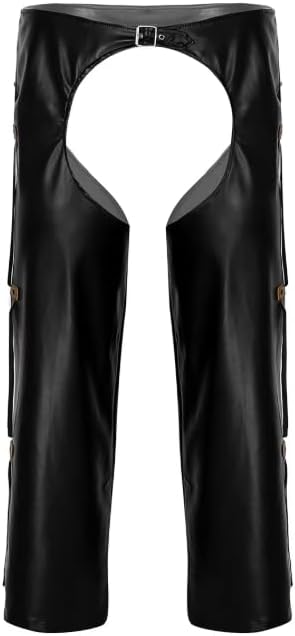 1pcs Men's Adult West Cowboy Crotchless Costume Loose Motorcycle Faux Leather Chaps Long Pants Hollow Out Clubwear Rave Party