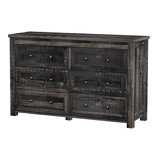 Wodeer 6 Drawer Dresser Chests,Farmhouse Storage Chest Of Drawers,Wood Dresser With Metal Handles,Dressers Organizer For Bedroom, Living Room,Hallway,Dark Rustic Oak #TOP6