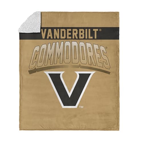 Northwest NCAA Vanderbilt Commodores Silk Touch Sherpa Throw Blanket, Ultra-Soft Fleece, Official Team Logo, Cozy Plush Bedding, 50 x 60 Inches