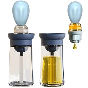 Oil Dispenser with Brush – 2 Pack Glass Olive Oil Dispenser Bottle with Basting Brush for Cooking Frying Baking Kitchen 180ml, T-OB21 Blue