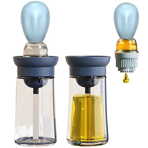 Oil Dispenser with Brush – 2 Pack Glass Olive Oil Dispenser Bottle with Basting Brush for Cooking Frying Baking Kitchen 180ml, T-OB21 Blue
