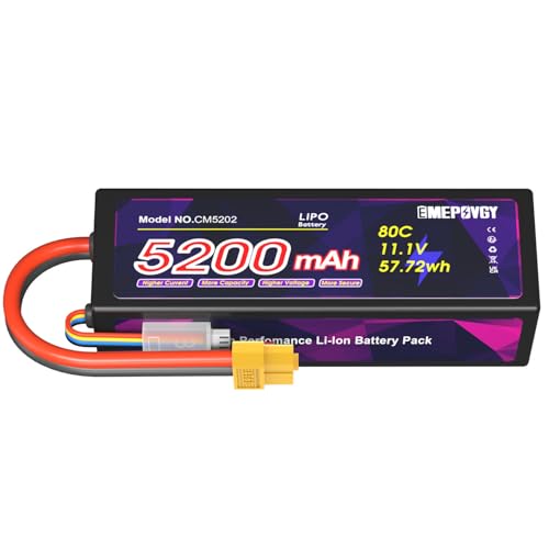 EMEPOVGY 11.1V Lipo Battery 3S 5200mAh 80C Lipos Hard Case