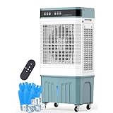 冷風機 冷風扇 【Heshare 2025年夏新登場！大型気化式】 水タンク 40L 3面フィルター 強力冷房 送風機 空気清浄 4in1 加湿 大容量 業務用 家庭用 上から給水 12時間切タイマー 適用部屋45～100㎡ LEDタッチパネル キャスター付き リモコン付 水冷エアコン 置き型クーラー 店舗/オフィス/工場適用 (アクアグリ-ン＋ホワイト)