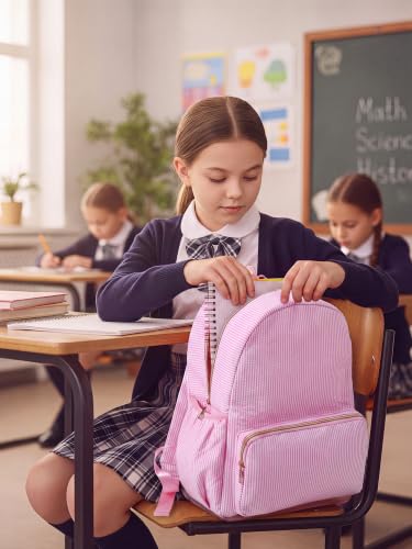 Cunno 15“ Kids Seersucker School Backpack, Pink Gingham Backpack for Girls by Cunno - Used condition - Image 14