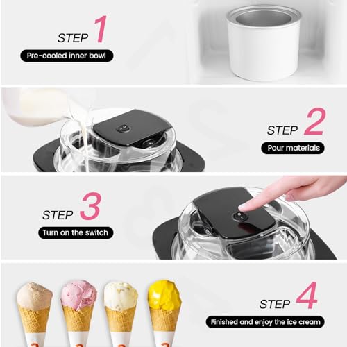 Vpcok Direct Eismaschine Speiseeismaschine aus Edelstahl Eiscrememaschine mit entnehmbarem Eisbehälter, für Eis, Sorbet, Frozen Jogurth inkl. Rezeptheft (ohne Kompressor) – Bild 6