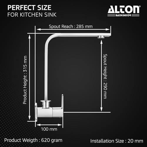 Image of ALTON QDR5565, Kitchen Sink Cock with 360 Degree Swivel Spout | Kitchen Sink Tap | Kitchen Faucet | Tap for Kitchen Sink | Taps