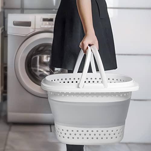 2 Pack Collapsible Laundry Basket, Plastic Foldable Pop Up Laundry Hamper,Portable Washing Tub With Handle, Space Saving Storage Container/Organizer-Grey 30L Medium #TOP5