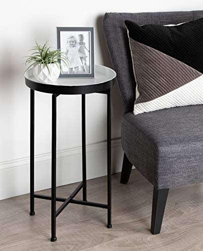 Image of Kate and Laurel Celia Round Foldable Tray Accent Table, 14 inch x 14 inch x 25.75 inch, White and Black, Modern Minimalist Design and Detachable Magnetic Tabletop