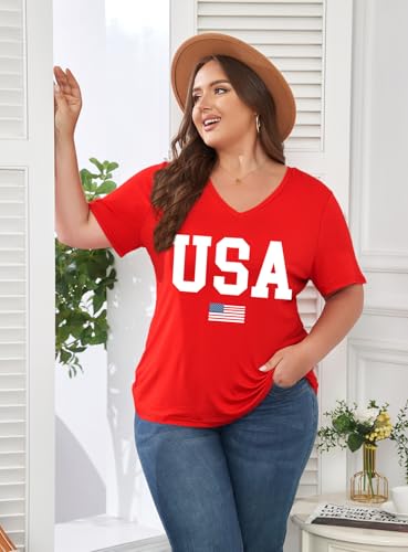 Image of ForHailey Women's Plus Size Short Sleeve Tee Shirt V Neck Basic Ladies Loose Fit T Shirt 1X-5X