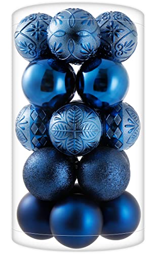 20ct Navy Blue Christmas Ball Ornaments Shatterproof Plastic Christmas Tree Decorations for Xmas Party Home Office Holiday Decor -Large Size (3.15", 80mm)