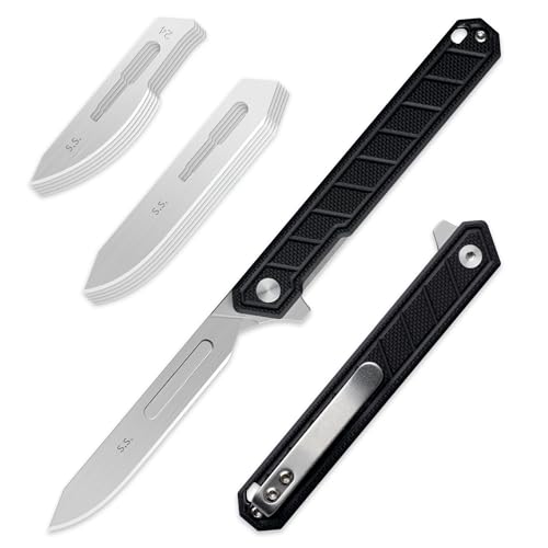 Image of OLITANS G046 Mecha Mini Slim Folding Scalpel with 5pcs #24 and 5pcs #60 G10 Handle with Liner Lock, Utility EDC Pocket Knife with Back Clip(Black)