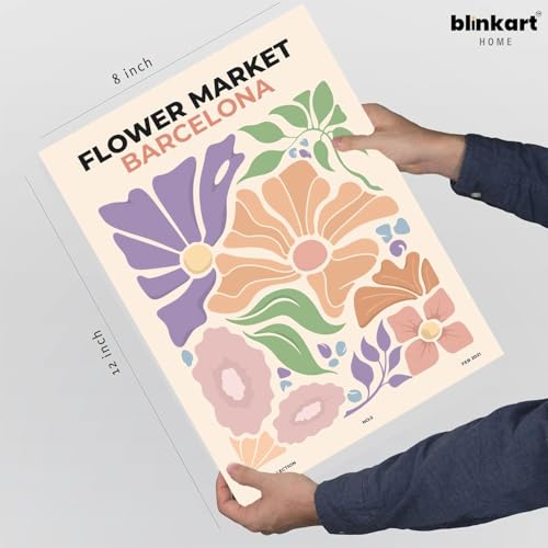 Image of BLINKART Flower Market Aesthetic Modern Art Walls With Frame | Natural Wood Texture | Living Room Bedroom Office Wall Decoration | Poster Home Decor Frames Wall Bedroom | 12x8 Inches (D554)
