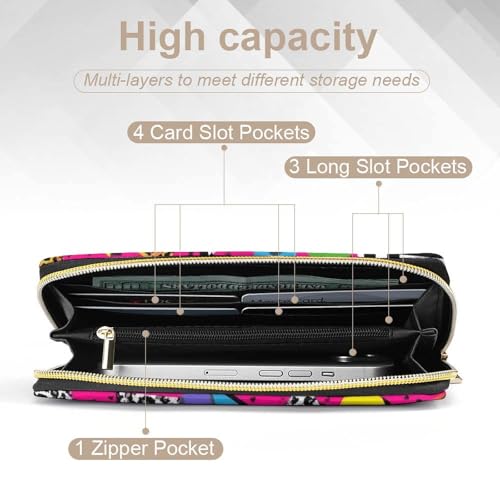 Fashion Decor Wallet, Long PU Zipper Wallet, Travel Purse Fashion Design, Huge Storage Capacity PurseGeometric Checkered Zebra Tiger Leopard Print Hot Pink Vintage Retro 80s 90s4