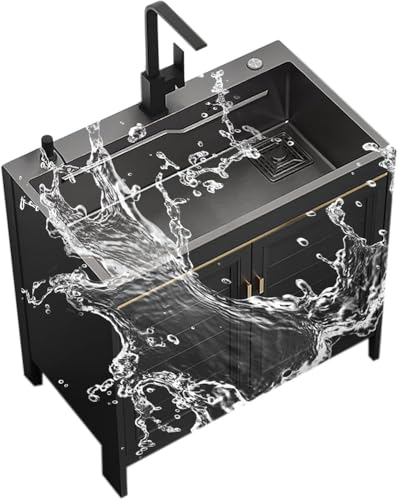 Lavello commerciale con mobiletto – Lavello da cucina autoportante con scolapiatti e rubinetto per esterni, patio, giardino o bagno
