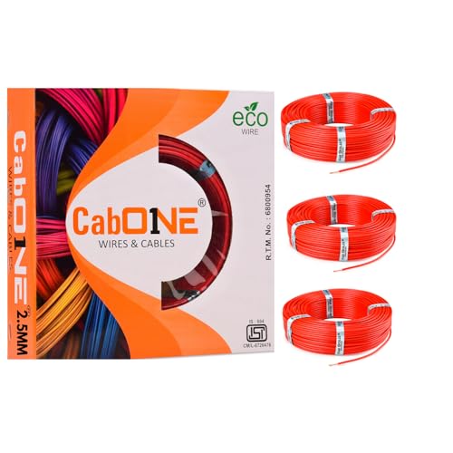 Image of CabONE Pack of 3 Electrical Wire 2.5mm | 90 Meter Single Core CCA Copper Cable | Heat Resistant No-Drip PVC Insulation | High Current Carrying Capacity House Wire