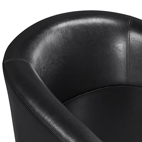 Yaheetech Accent Chair With Ottoman Foot Rest, Pu Leather Mid Century Modern Upholstered Soft Barrel Chair Comfy Armchair And Footrest Set For Living Room/Bedroom/Reading Room, Black #TOP5